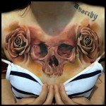 Skull & Roses Chest Tattoo