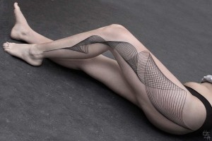 Girls Leg Geometric Lines Tattoo