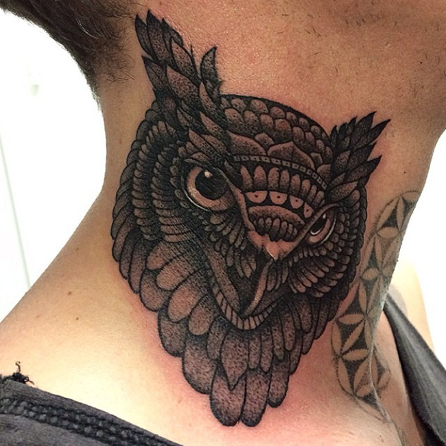 Owl Neck Tattoo