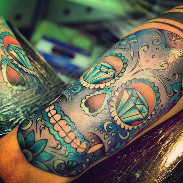 Sugar Skull with Diamond Eyes Tattoo