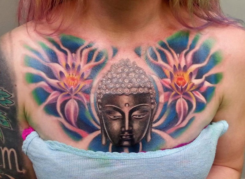 Buddha and Lotus Flowers