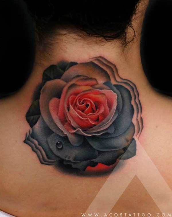 Dark Rose Neck Tattoo