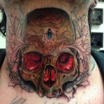 Glowing Skull Neck Tattoo