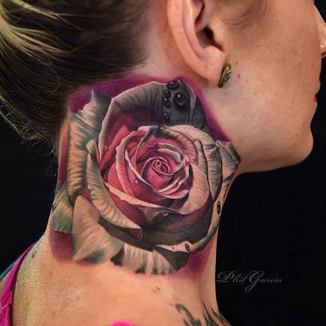 Realistic Flower Neck Tattoo by Black 13 Tattoo