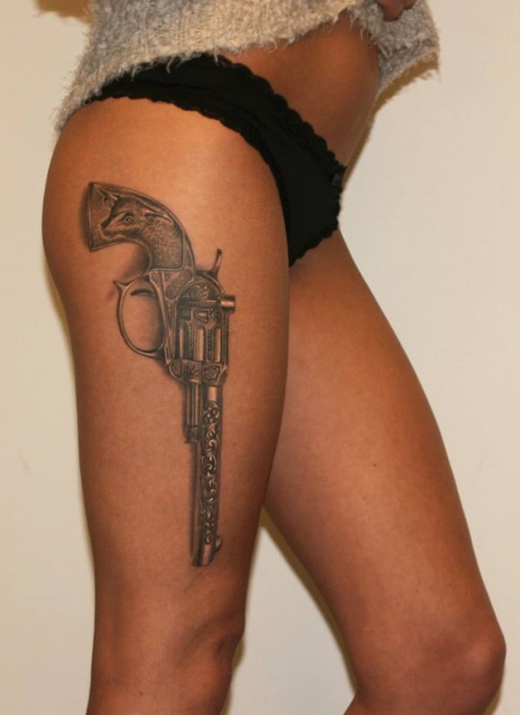 Revolver Leg Tattoo