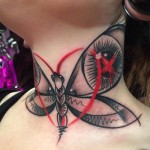 Butterfly Heart Neck Tattoo