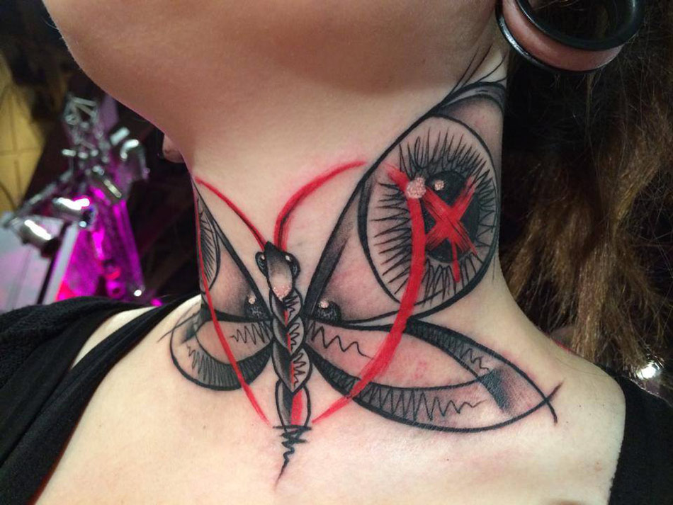 Butterfly Heart Neck Tattoo