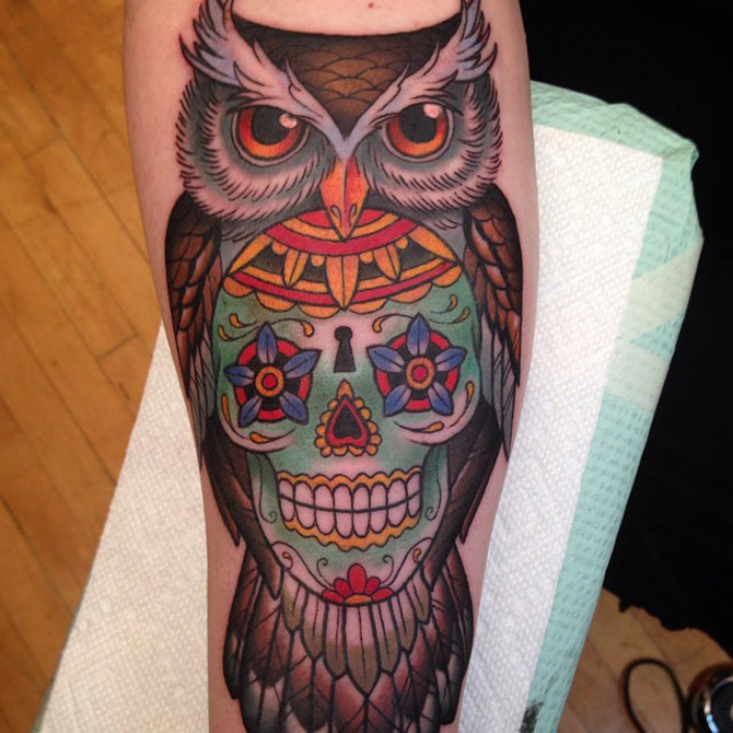 Owl & Sugar Skull Best tattoo design ideas