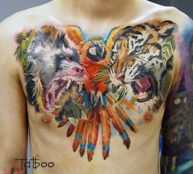 Animals Chest Tattoo