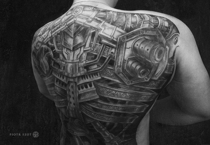 Biomechanical Full Back Tattoo