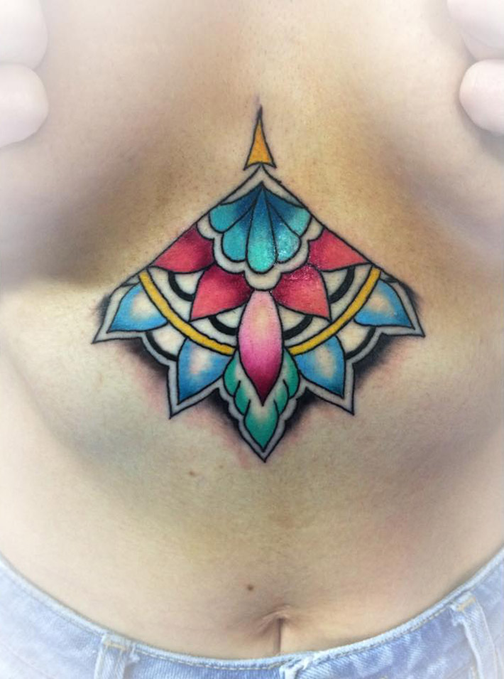 Sternum Tattoo with Vivid Colors