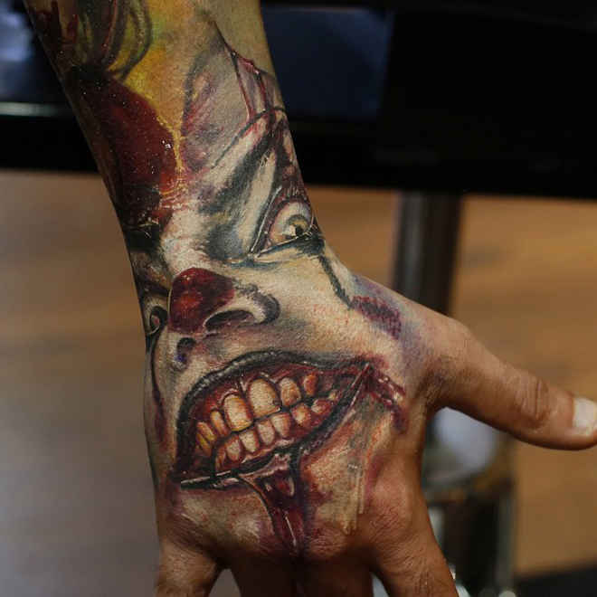 Scary Clown Hand Tattoo