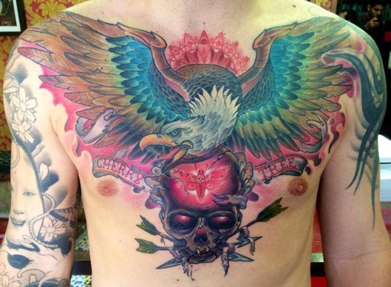 Eagle & Skull Chest Tattoo