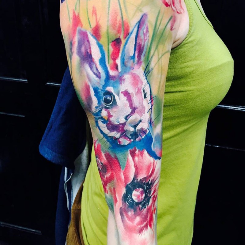 Bunny Watercolor Tattoo