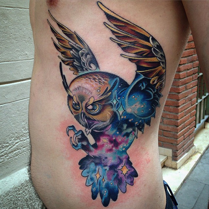 Galaxy Owl Side Tattoo