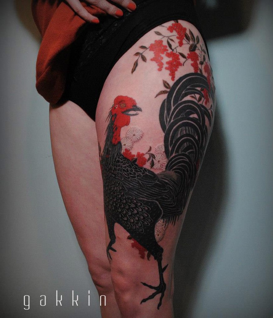 Rooster Thigh Tattoo