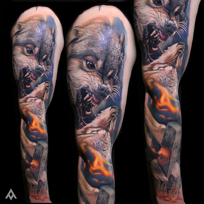 Fighting Wolves Tattoo