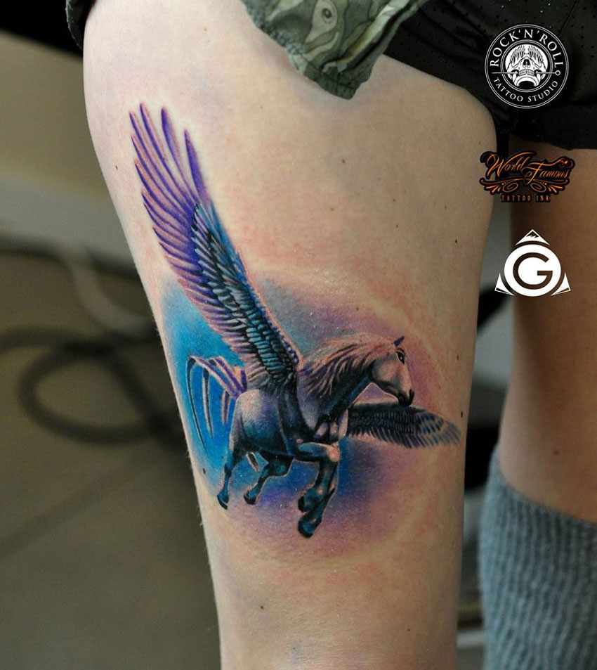 Pegasus Thigh Tattoo