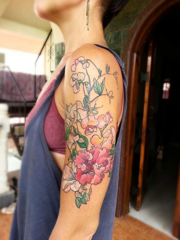 Pink Flowers Arm Tattoo