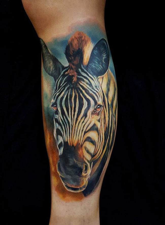 Realistic Zebra Tattoo