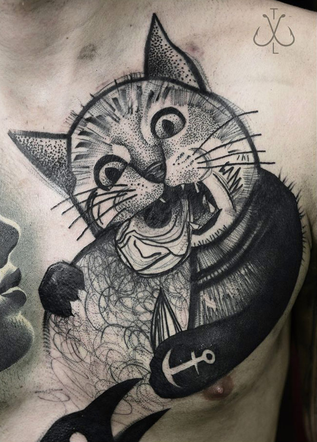 Cat & Fish Tattoo