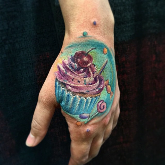 Cupcake Hand Tattoo
