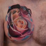 Portrait & Rose Chest Tattoo