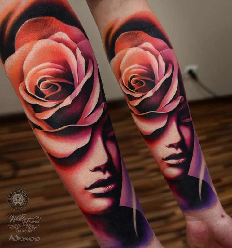 Abstract Rose & Face Tattoo