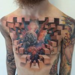 Space 3D Chest Tattoo