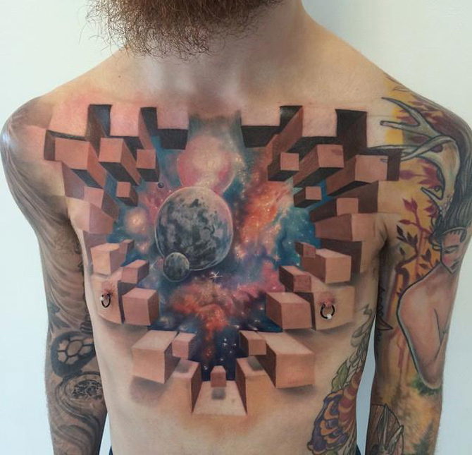 3D Space Chest Tattoo