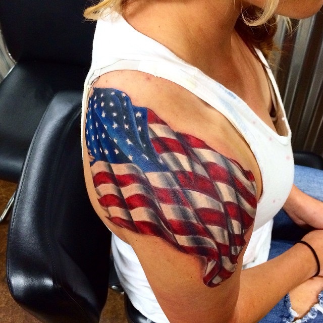 American Flag Shoulder Tattoo