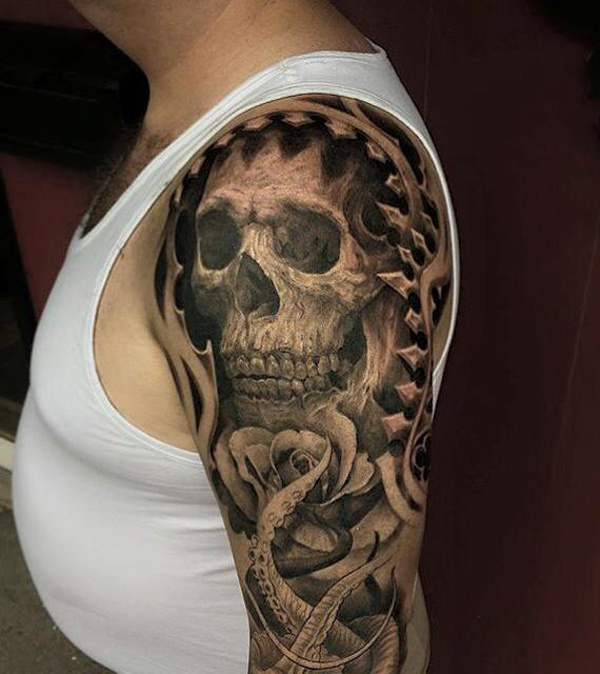 Skull & Octopus Sleeve Tattoo