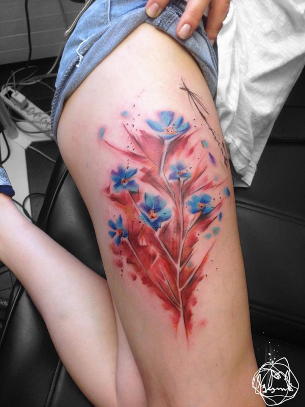 Flowers Thigh Tattoo