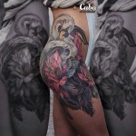 Swan & Flowers Hip Tattoo