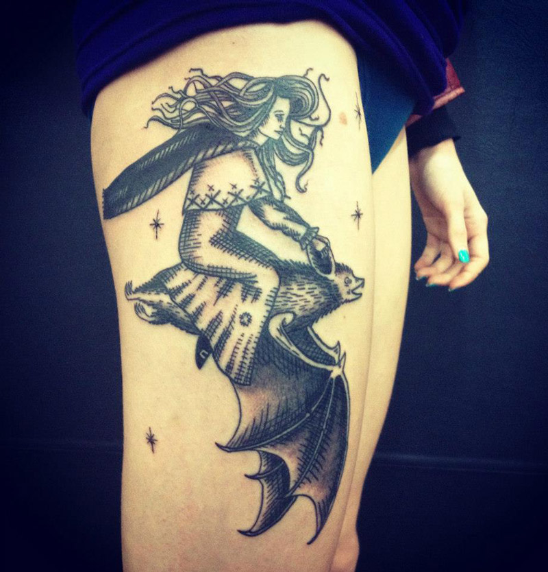 Witch Riding Bat