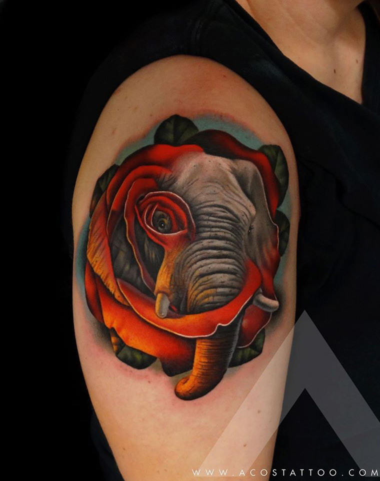 Tattoo uploaded by Kelly  Custom Elephant pocket watch rose piece for  Monie  Tattoodo