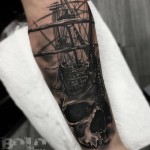 Skull & Sailing Ship tattoo