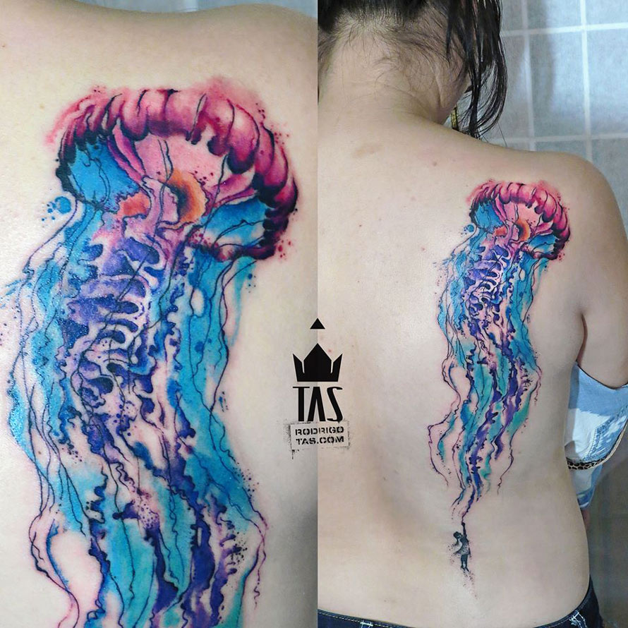 Pretty Jellyfish Watercolor Tattoo
