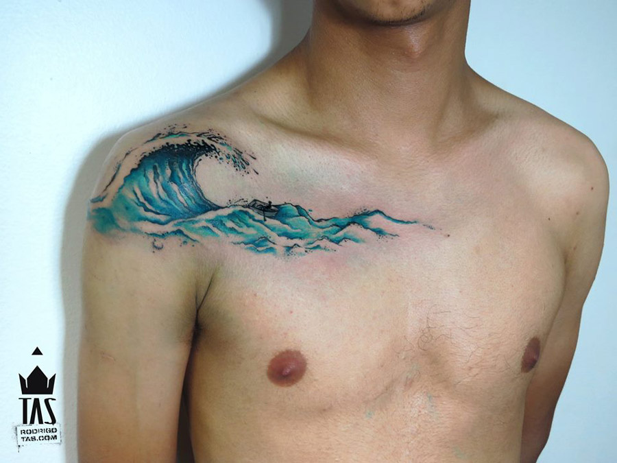 Wave tattoo on shoulder