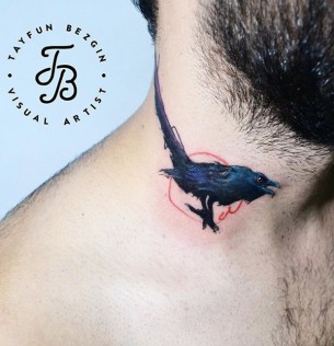 Minimalistic Crow Neck Tattoo