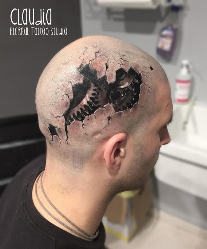 Gears head tattoo