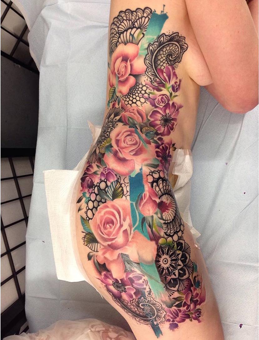 Pretty Floral Side Tattoo