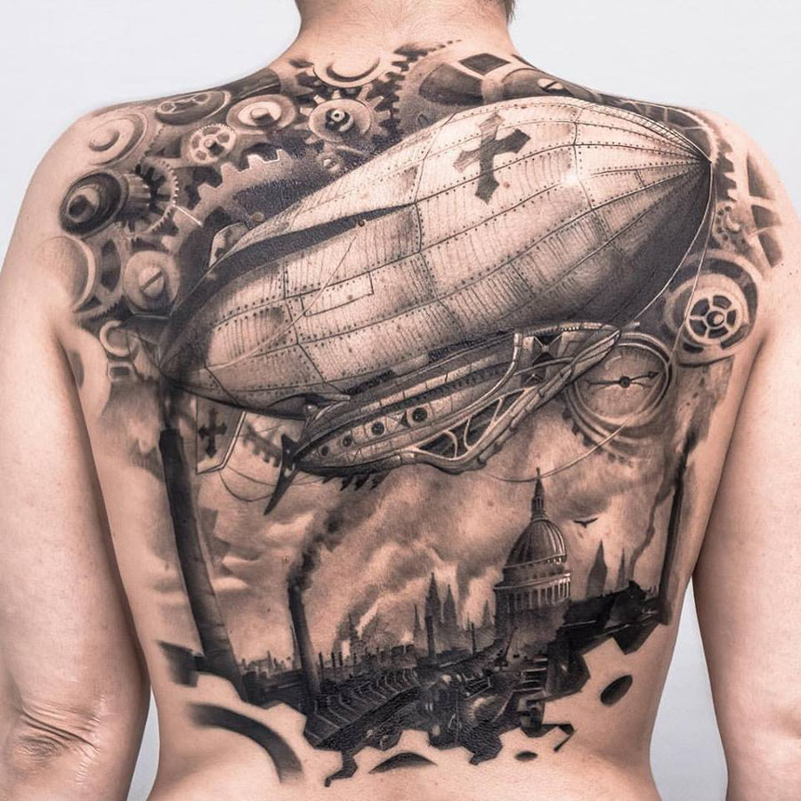 Zeppelin Nautilus Jules Verne tattoo