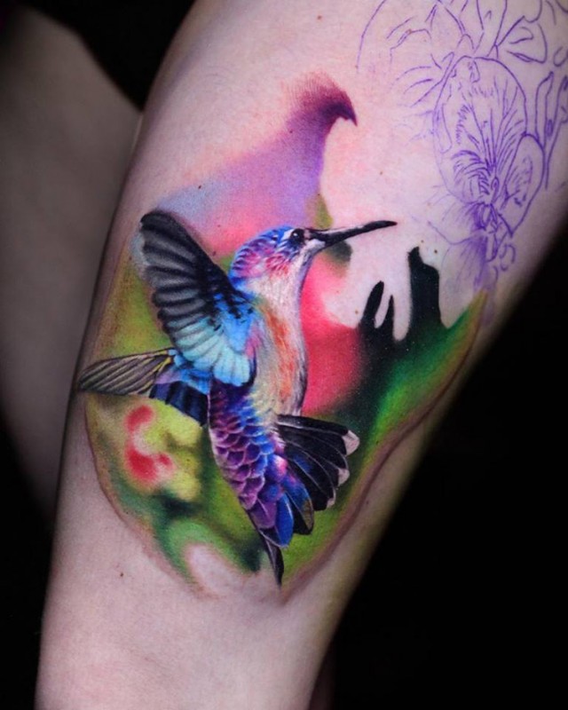 colorful hummingbird tattoo