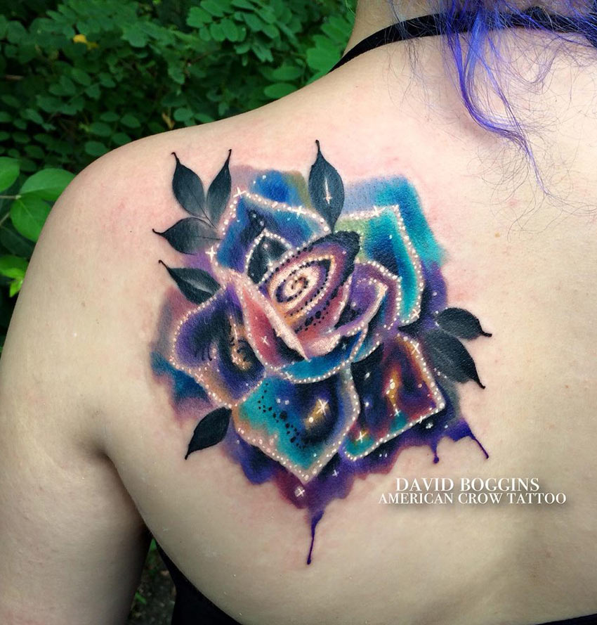 Cosmic Rose Shoulder Tattoo