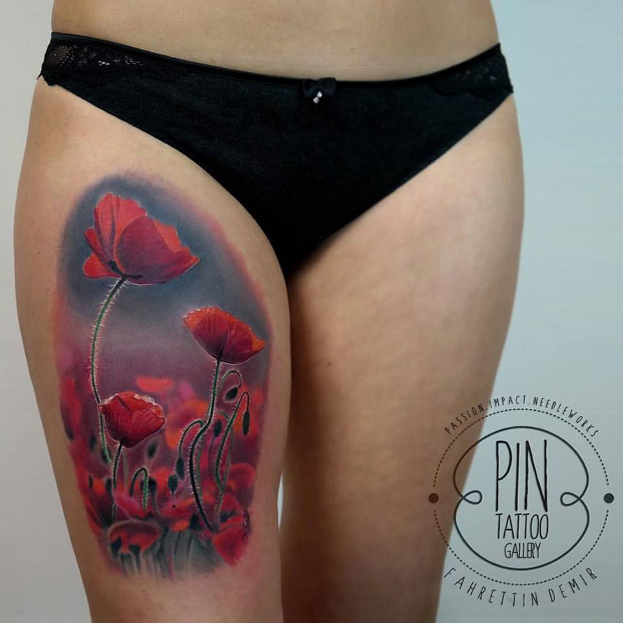 Poppies Thigh Tattoo