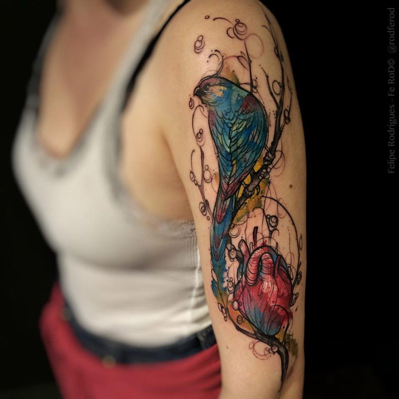 Blue Bird & Heart Tattoo