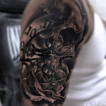 Clock, Skull & Rose Tattoo