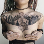 Coyote & mountain Chest Tattoo