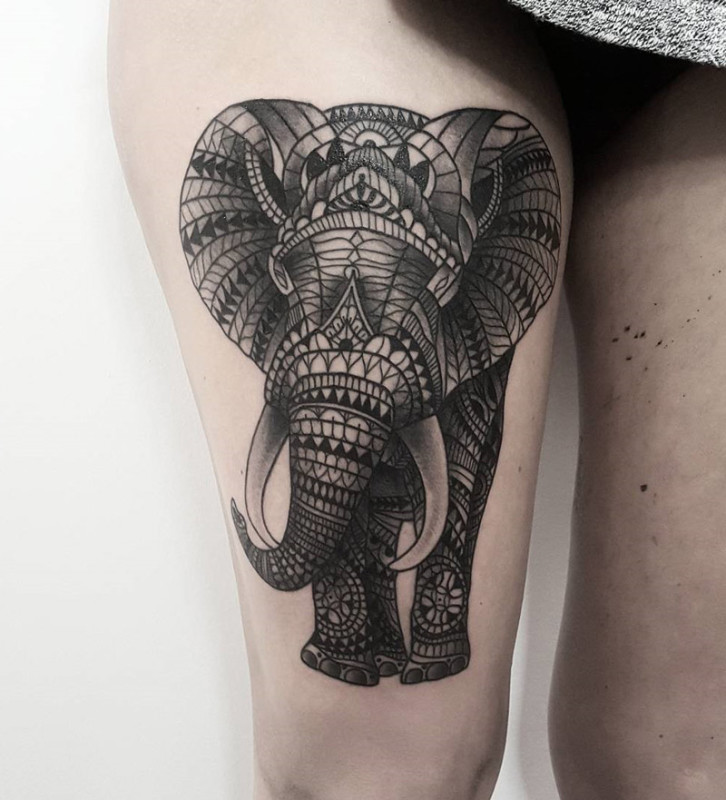 Ornamental Elephant Tattoo